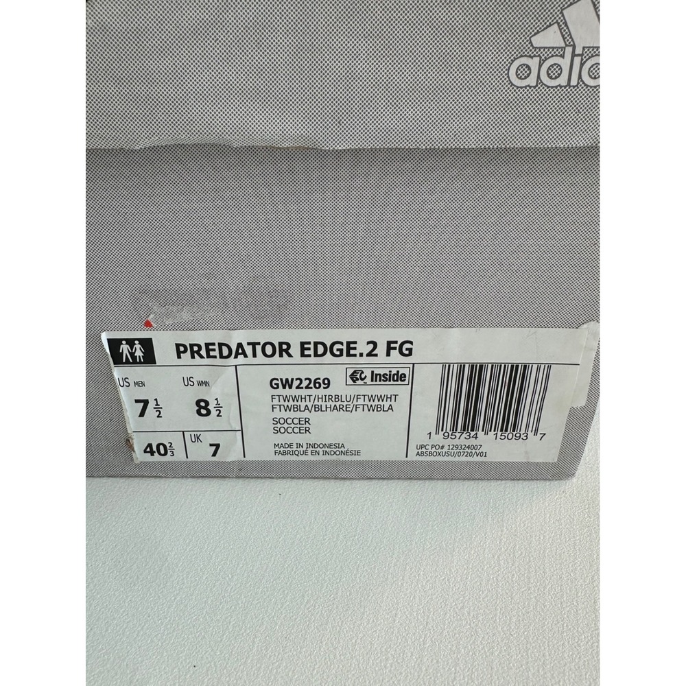 Adidas Predator Edge.2 FG Soccer Cleats White Blue Mens Size 7.5 GW2269 - Picture 3 of 11